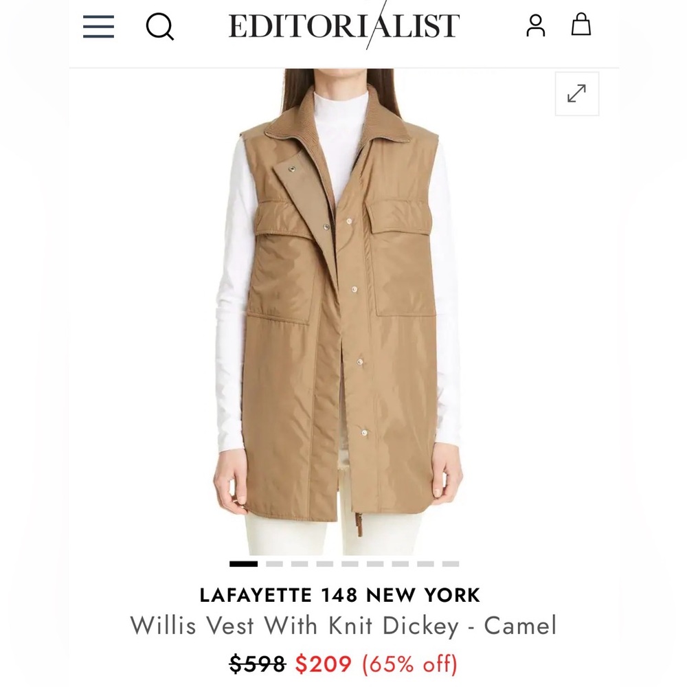 Lafayette 148 New York Camel Sleeveless Utility Vest